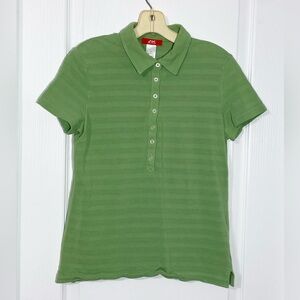 Y2K Anne Klein Tone on Tone Stripe Polo Shirt Vintage Green Medium